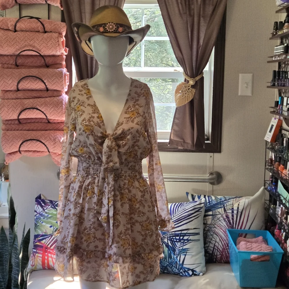 New! Dusty Pink Floral Peasant Dress - Picture 9 of 9